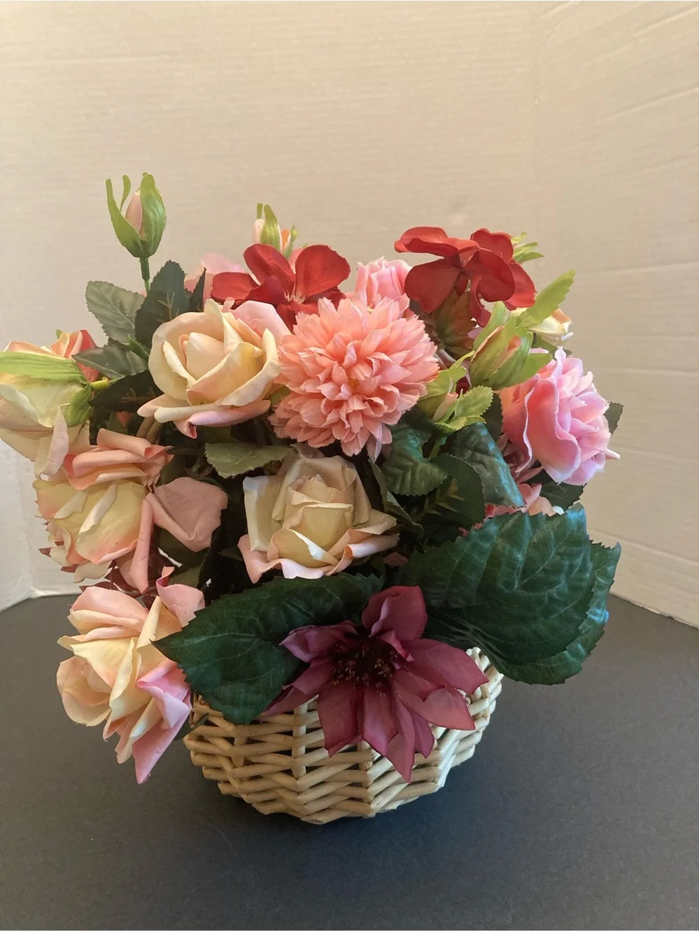 Silk Floral Arrangement in Wicker Basket